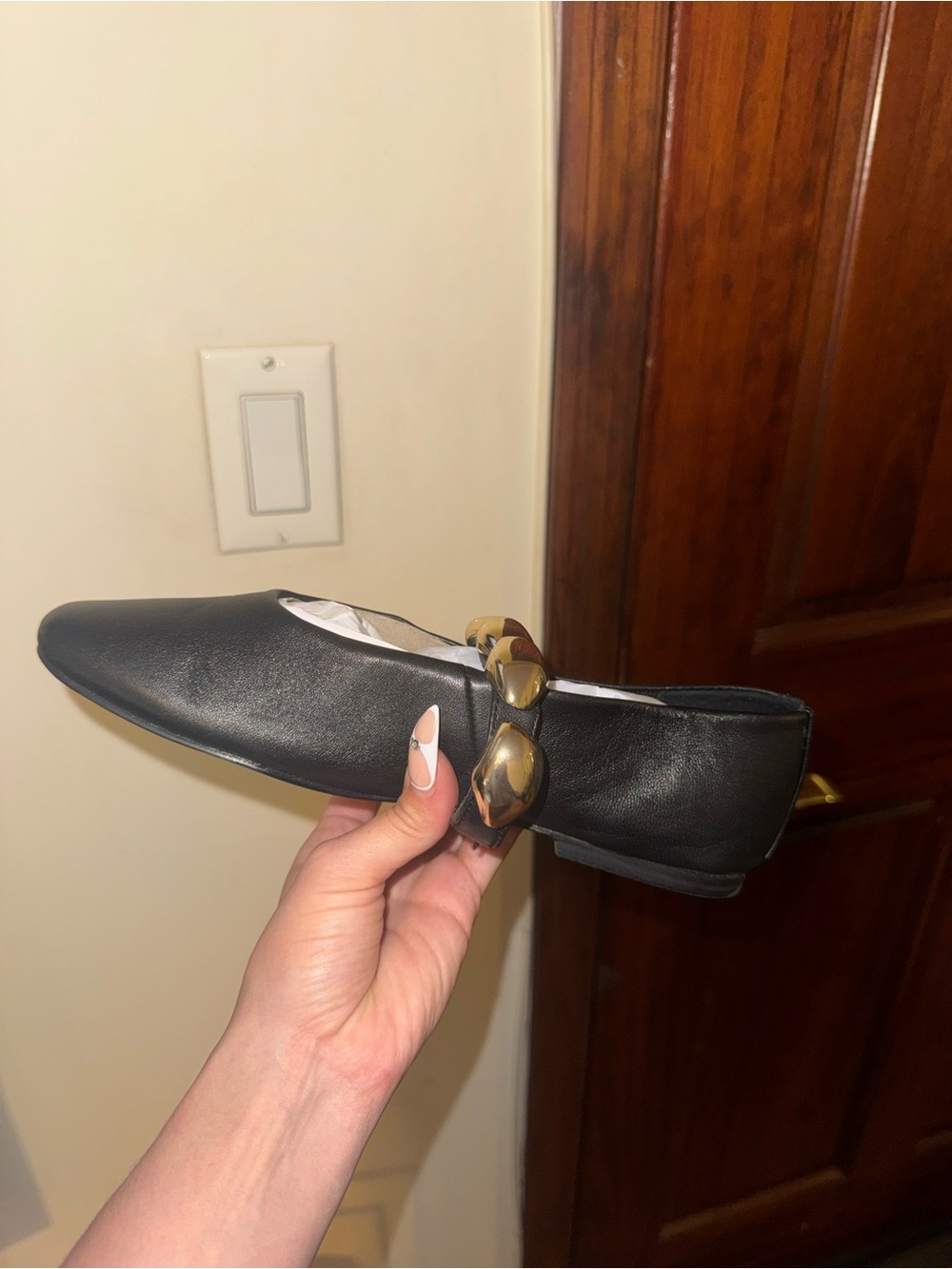 Black Steve Madden Leather Slip-On Loafer with Gold Accent